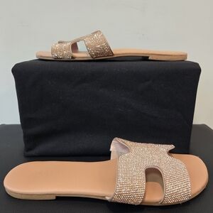 Torrid Women's Copper Rhinestone Embellished Slip On Sandals 10